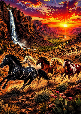 Wild Horses Sunset Canyon Art