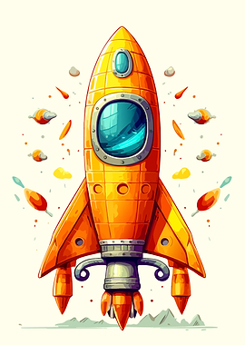 Vibrant Cartoon Space Rocket Illustration