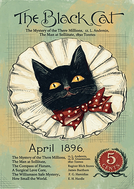 Vintage Black Cat April 1896 Newspaper Art