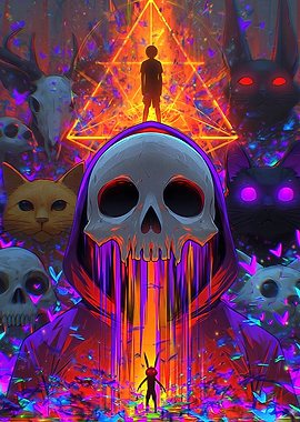 Surreal Glitch Skull and Silhouette Art