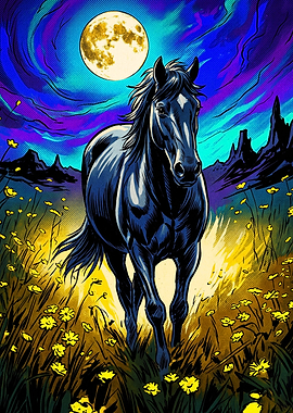 Black Horse Moon Night Pop Art