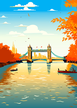 Autumnal London Tower Bridge Illustration