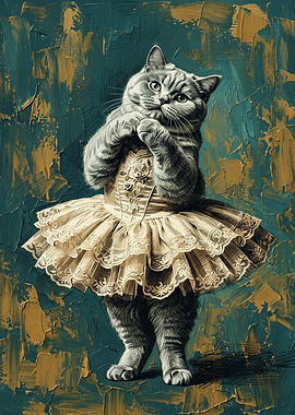 Ballerina Cat Animals Impasto Oil Painting Art