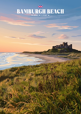 Bamburgh Beach Travel Poster