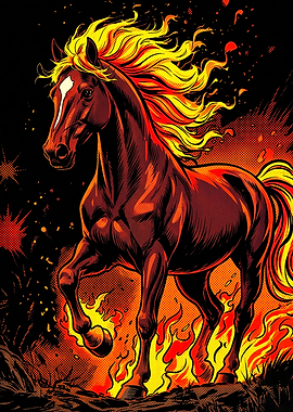 Black Horse Moon Desert Retro Art