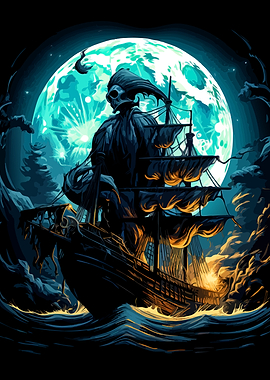 Ghost Ship Under Full Moon