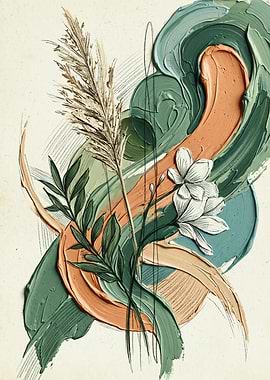 Botanical Abstract Floral Texture Impasto Art