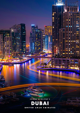 Dubai Marina Night Skyline View