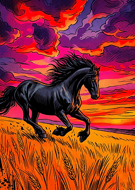 Horse Moon Sea Pop Art Poster