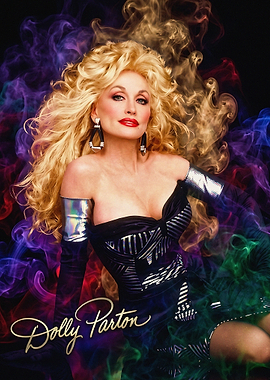 Dolly Parton Portrait with Colorful Smoke