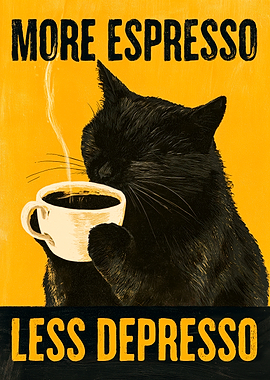 More Espresso Less Depresso Cat Poster