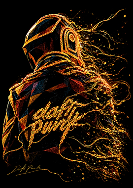 Daft Punk Gold Thread Art Portrait