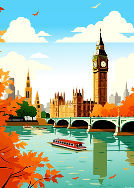 Autumnal London Big Ben Illustration