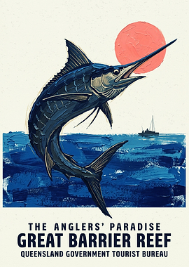 Great Barrier Reef Marlin Travel Vintage Art