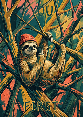 Sloth In Tree Wildlife Art