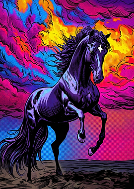 Horse Neon Pop Art Poster
