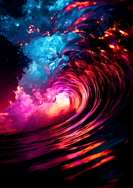 Vibrant Neon Ocean Wave Abstract