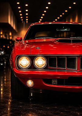 Classic Red Muscle Car Front View