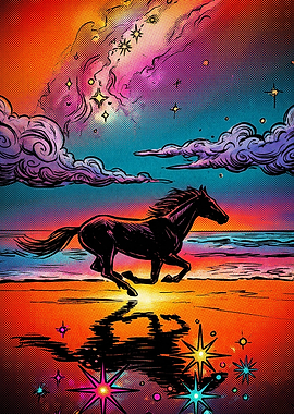 Horse Galaxy Beach Trippy Art
