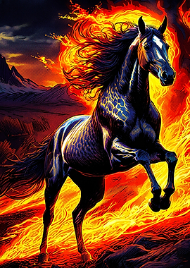 Horse Sunset Retro Vintage Art Post