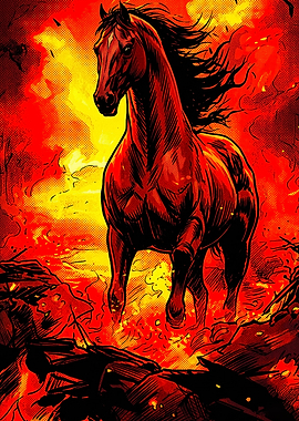 Horse Water Sunset Retro Pop Art Po