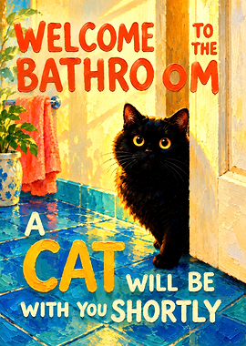 Welcome to the Bathroom Cat Sign