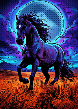 Horse Ocean Sunset Pop Art Poster