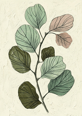 Botanical Leaves Branch Nature Art Oil Painting