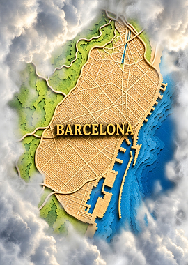 Barcelona Skyline Diorama Map