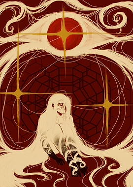 Ethereal Figure Under Crimson Eye