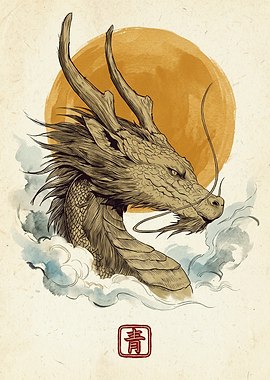 Asian Dragon Japanese Art Print Oriental Mythological Creature Aesthetic Poster