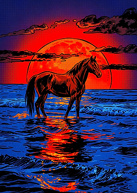 Horse Sunset Retro Pop Art Poster