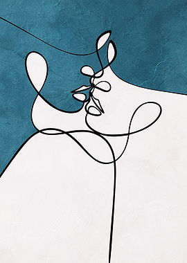 Minimalist Line Art Couple Kissing