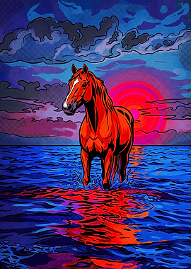Horse Sunburst Pop Art Poster