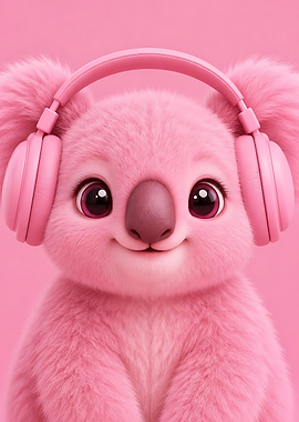 Cute Pink Koala with Headphones
