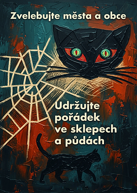 Black Cat Vintage Poster Impasto Art