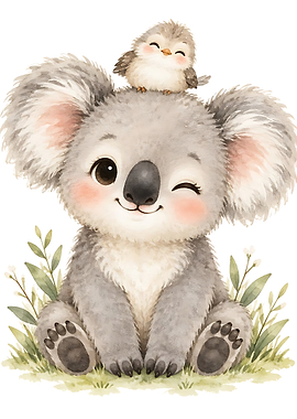 Cute Koala with Bird Friend