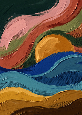 Abstract Waves Landscape, Impasto Oil Painting Art