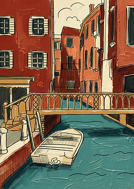 Venice Canal Bridge Cityscape Oil Painting Art