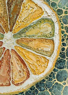Marbled Citrus Slice in Golden Green Tones