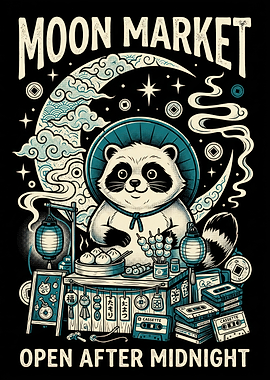 Moon Market Raccoon Street Food Stall