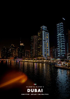 Nighttime Dubai Marina Skyline View