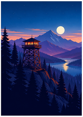 Firewatch Tower at Night
