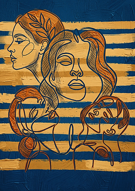 Abstract Faces Women Art Minimalist Line Drawing