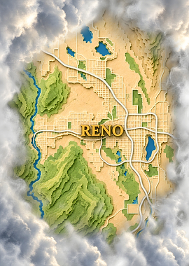 Reno Nevada Desert Paper Map