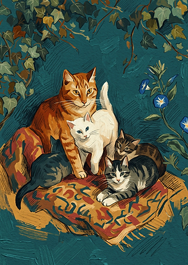 Cats Family Cats Oil Painting