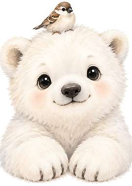 Cute Polar Bear with Little Bird