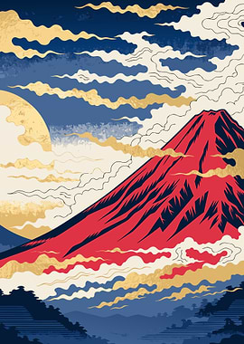 Red Fuji Through the Mist