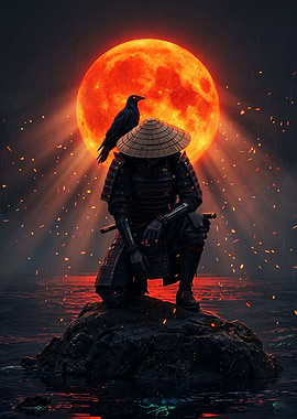 Samurai Raven Blood Moon Dark Art