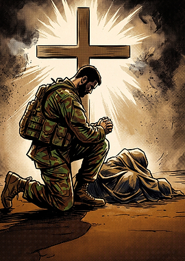 Military Soldier Prayer Cross Art